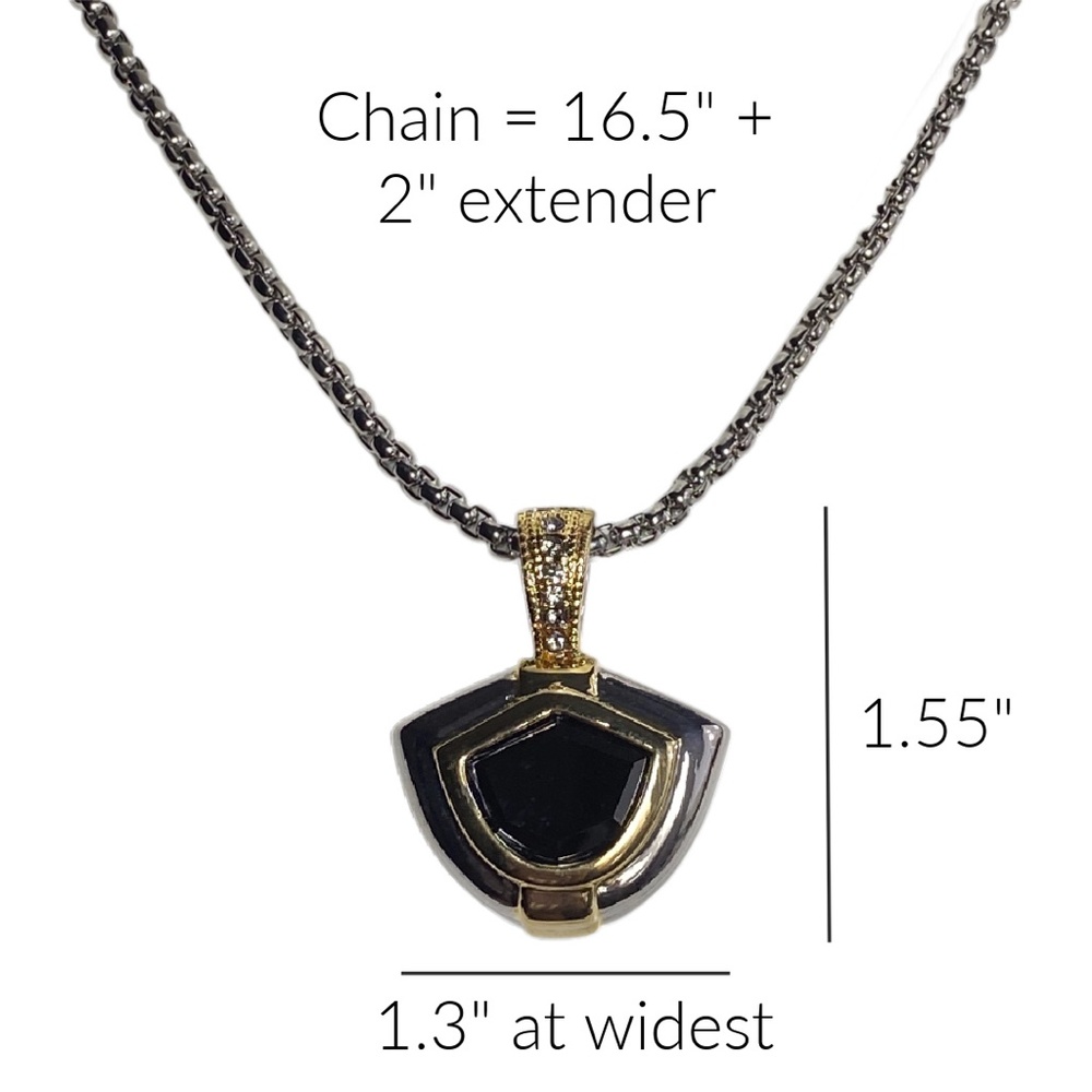 Choker Pendant Necklace Black Stone 16.5" Chain - Picture 2 of 3